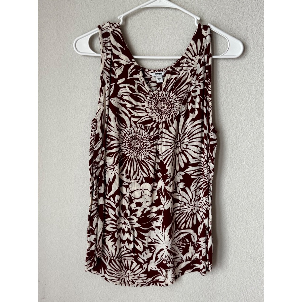 Sonoma Goods For Life Burgundy Cream Sunflower Floral V-Neck Tank Top Medium